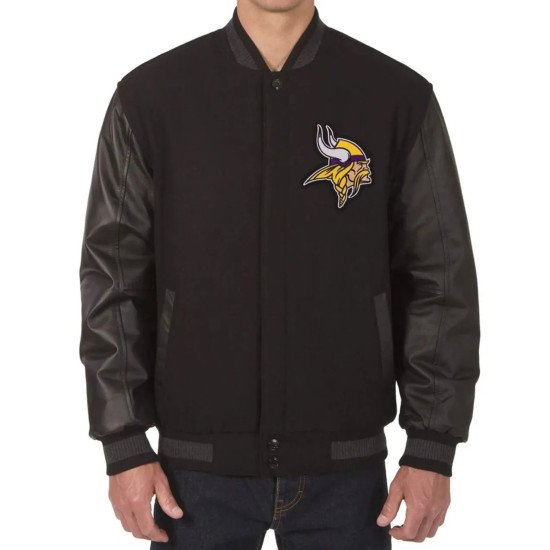 Minnesota Vikings Varsity Black Wool and Leather Jacket