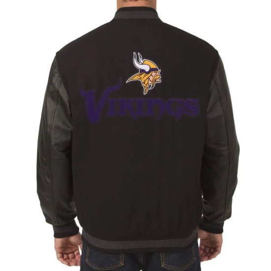 Minnesota Vikings Varsity Black Wool and Leather Jacket