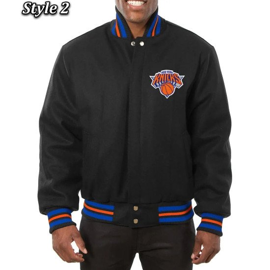 NY Knicks Black Wool Varsity Jacket