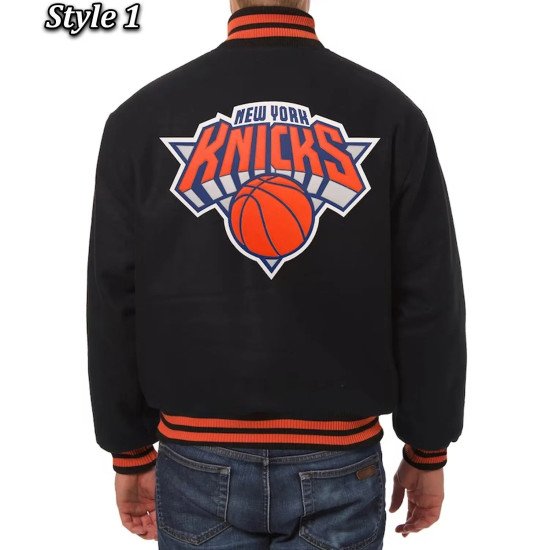 NY Knicks Black Wool Varsity Jacket