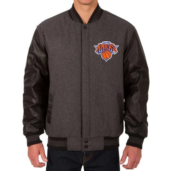 NY Knicks Charcoal and Black Varsity Jacket