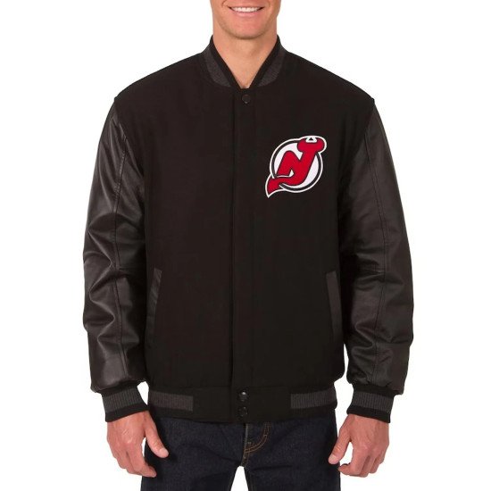 New Jersey Devils Varsity Black Wool & Leather Jacket