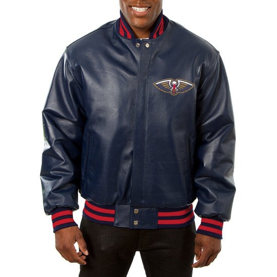 New Orleans Pelicans Varsity Navy Blue Leather Jacket