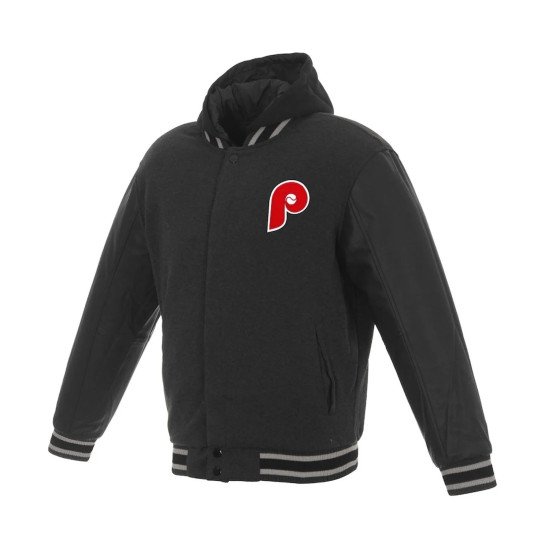 Philadelphia Phillies Varsity Black and Charcoal Hooded Jacket