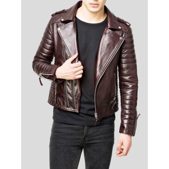 Quilted Brown Motorcycle Leather Jacket for Men