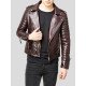 Quilted Brown Motorcycle Leather Jacket for Men