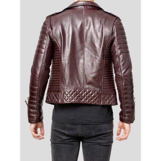 Quilted Brown Motorcycle Leather Jacket for Men