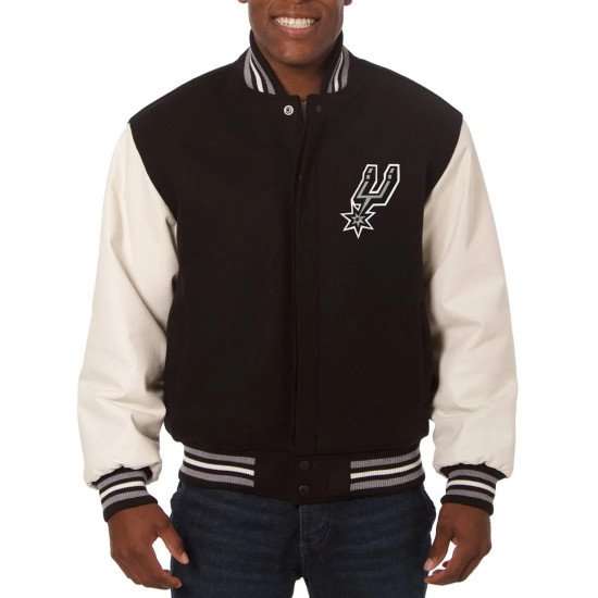 San Antonio Spurs Black and White Two-Tone Varsity Jacket