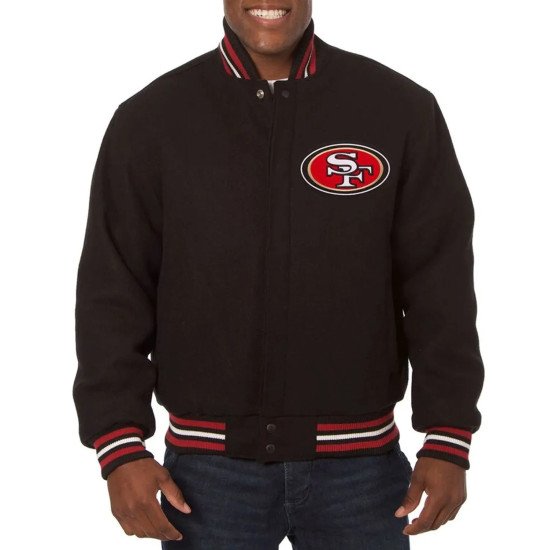 San Francisco 49ers Embroidered Black Wool Jacket