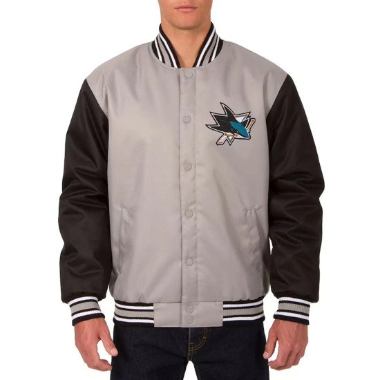 San Jose Sharks Front Hit Poly Twill Gray and Black Jacket