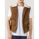 Shearling Collar Brown Suede Leather Vest for Men