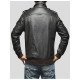 Shirt Collar Black Bomber Leather Jacket for Men