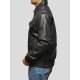 Shirt Collar Black Bomber Leather Jacket for Men