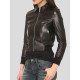 Shirt Collar Bomber Black Leather Jacket