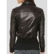 Shirt Collar Bomber Black Leather Jacket