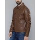 Shirt Collar Brown Leather Jacket for Mens