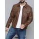 Shirt Collar Brown Leather Jacket for Mens