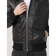 Shirt Style Collar Black Leather Bomber Jacket For Mens