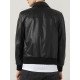 Shirt Style Collar Black Leather Bomber Jacket for Men