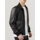 Shirt Style Collar Black Leather Bomber Jacket for Men