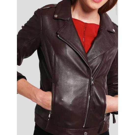 Slim Fit Brown Biker Leather Jacket for Women