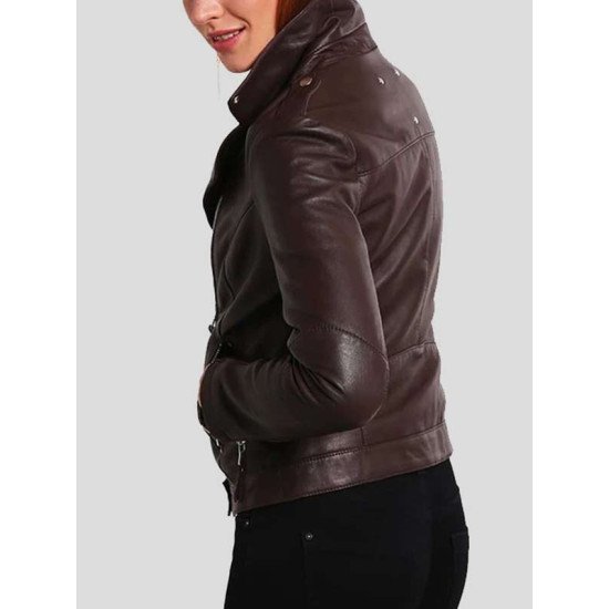 Slim Fit Brown Biker Leather Jacket for Women