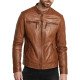 Slim Fit Brown Leather Biker Jacket for Men