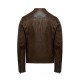 Snap Tab Collar Chocolate Brown Leather Jacket for Men