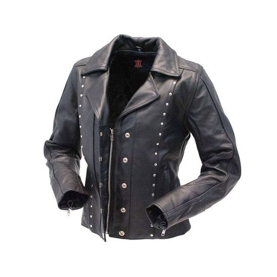 Studded Black Motorcycle Leather Jacket for Women