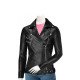 Stylish Black Slim Fit Leather Moto Jacket For Women