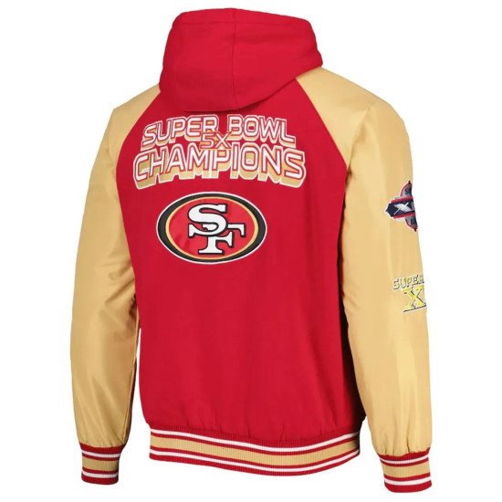 Super Bowl 5X Champions San Francisco 49ers Varsity Wool Leather Hooded Jacket