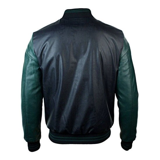 Synthetic Leather Baseball Jacket Black