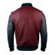 Synthetic Leather Baseball Jacket Maroon