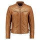 Tan Quilted Leather Biker Jacket For Men