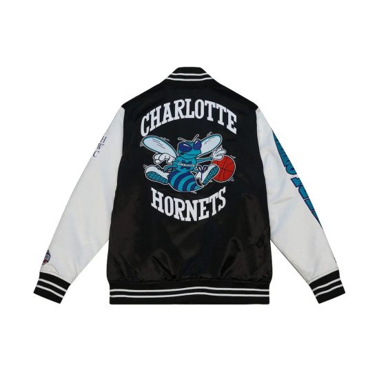 Team Origins Charlotte Hornets Black White Varsity Satin Jacket