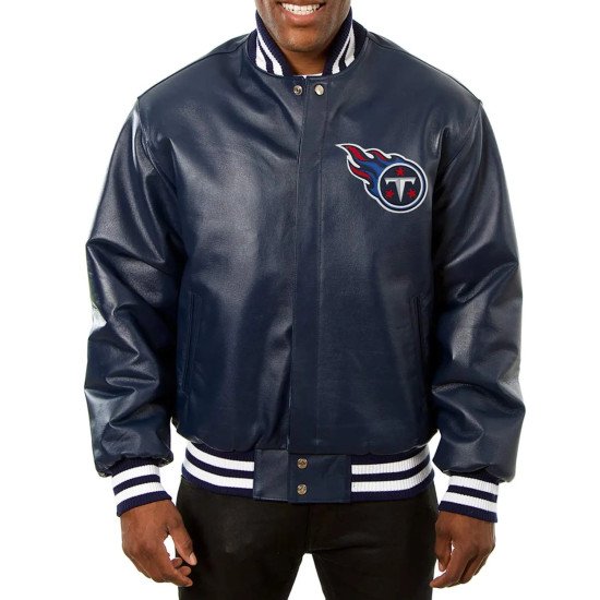 Tennessee Titans Navy Blue Varsity Leather Jacket