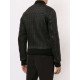 Textured Black Leather Bomber Jacket Men's