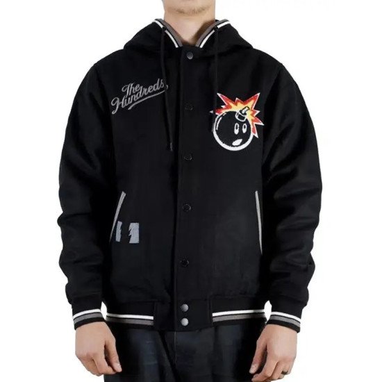 The Hundreds Black Letterman Hooded Bomber Jacket