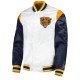 Throwback Warm Up Pitch Chicago Bears White Navy Varsity Satin Jacket