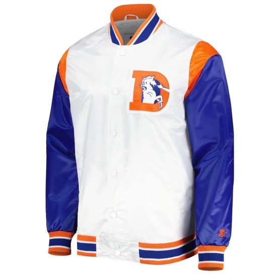 Throwback Warm Up Pitch Denver Broncos Varsity Satin Jacket