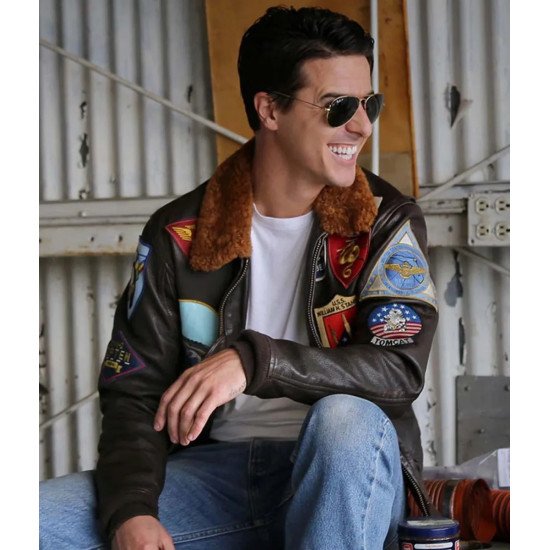 Top Gun Tom Cruise Bomber Leather Jacket with Removable Fur