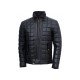 Trimmed Black Quilted Leather Jacket For Men