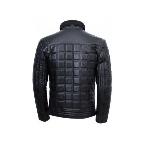 Trimmed Black Quilted Leather Jacket For Men