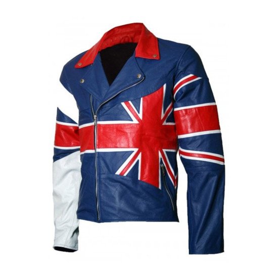 UK Union England Flag Motorcycle Leather Jacket for Men’s