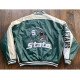 University of Michigan State Spartans Varsity Green and White Leather Jacket