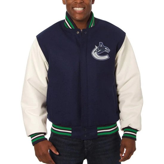 Vancouver Canucks Blue and White Two-Tone Varsity Jacket