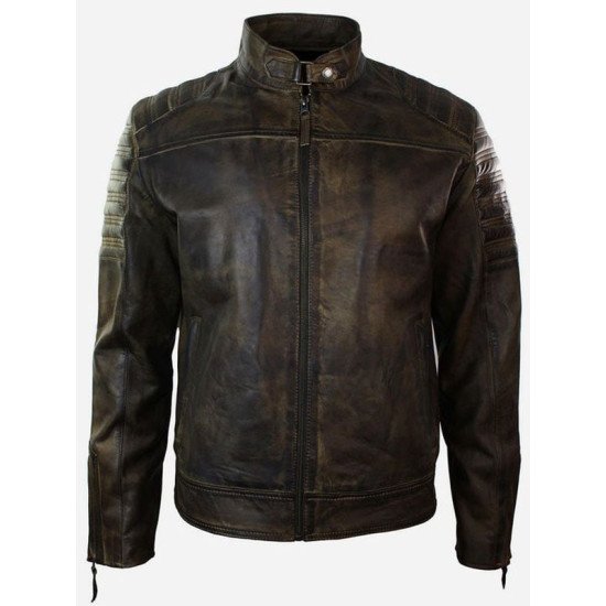 Vintage Brown Leather Distressed Biker Jacket