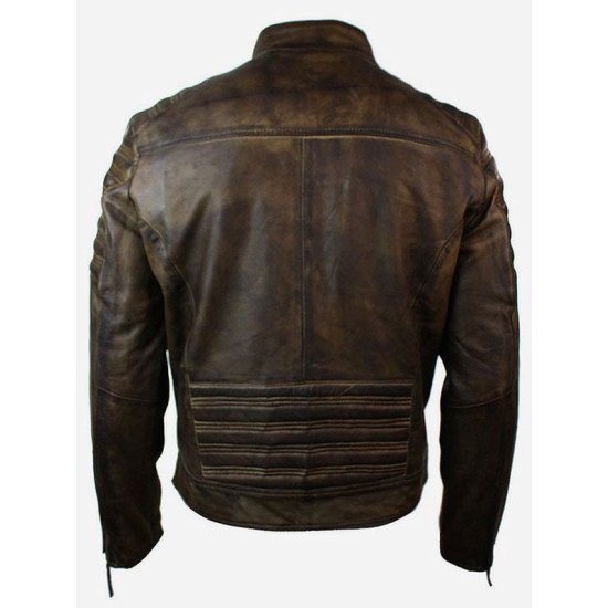 Vintage Brown Leather Distressed Biker Jacket