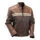 Vintage Double Stripes Biker Leather Jacket For Men