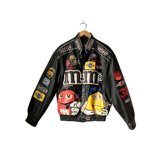 Vintage M&M’s Black Leather Bomber Jacket